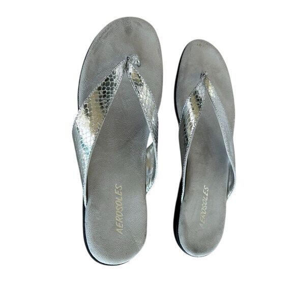 AEROSOLES Silver Braided Sandals - Picture 1 of 5